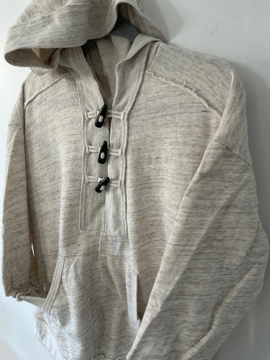 Free People Beach Arrival Hoodie XS Slouchy Heathered Grey with Toggle Detail - Picture 13 of 16